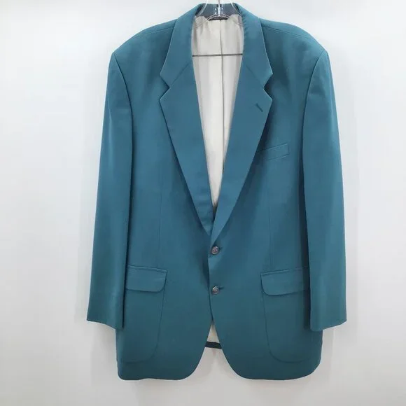 Vintage 46L Men's Teal Blue Blazer Jacket Vented Single Breasted Fully Lined - Picture 1 of 13